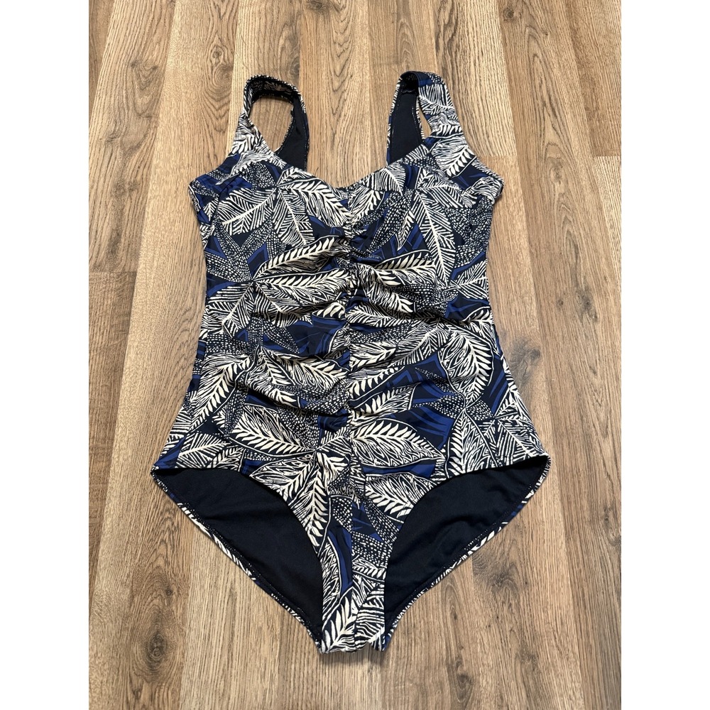 Island Pearls One Piece, Women's 14, Blue Black White, Allover Print, Swim Suit